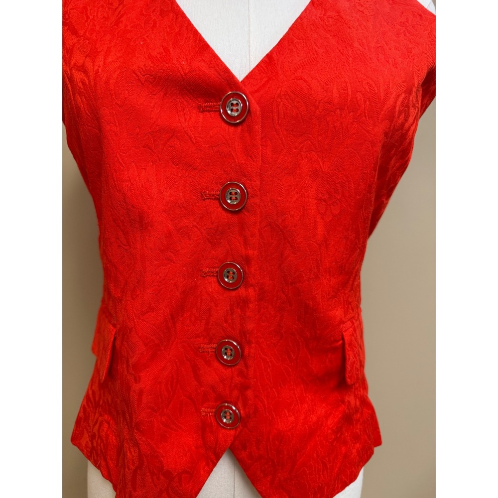 NWT NY Collection Red Jacquard V Neck Sleeveless Button Front Vest Size 8 - Picture 2 of 10